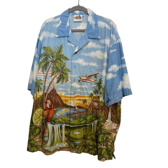 Margaritaville Jimmy Buffett Men's Tropical Island Hawaiian Aloha Shirt Size 2XL - Picture 1 of 6